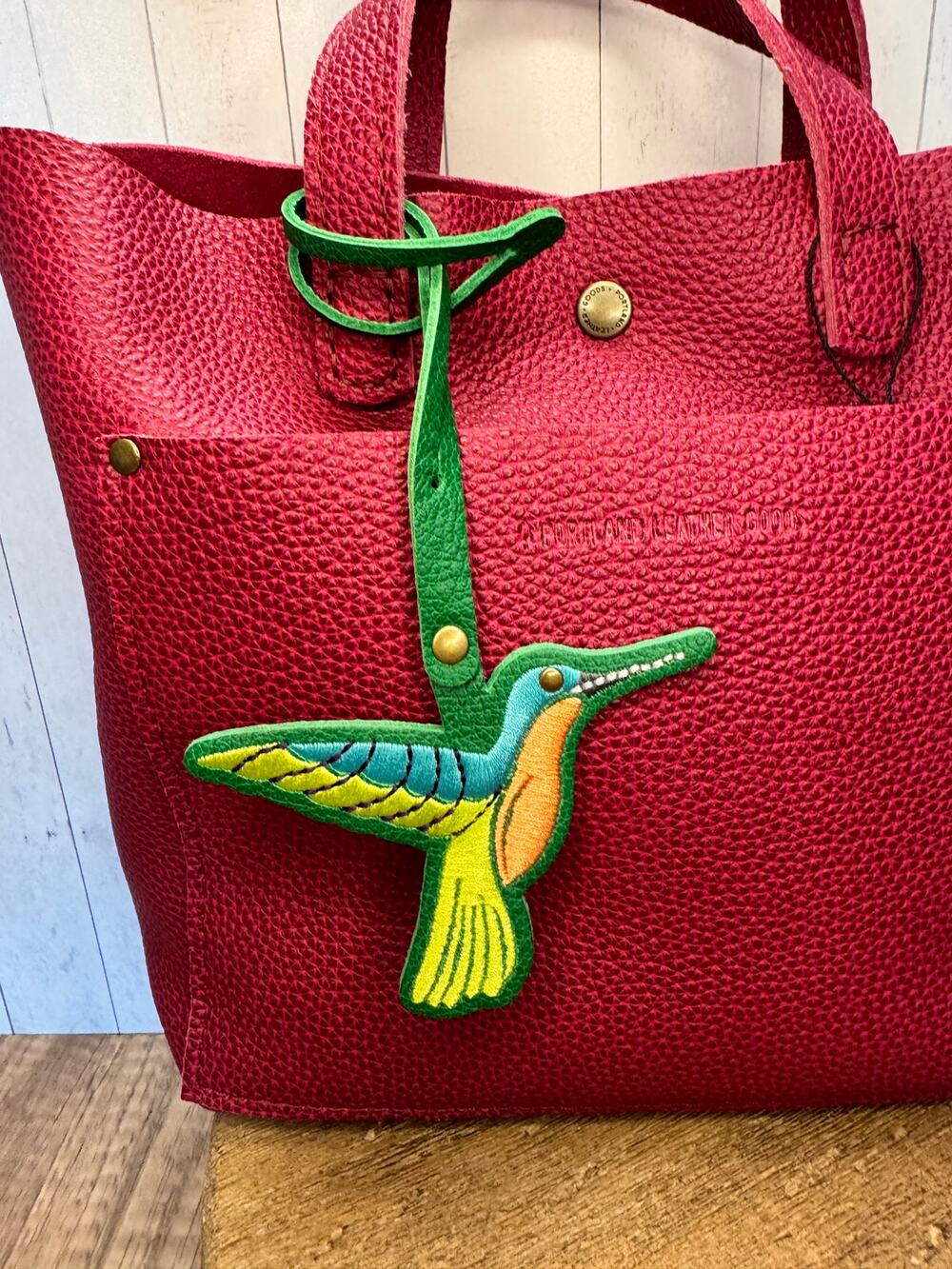 Portland Leather Hummingbird Bag Charm JOLLY GREEN Purse Charm FAST SHIP
